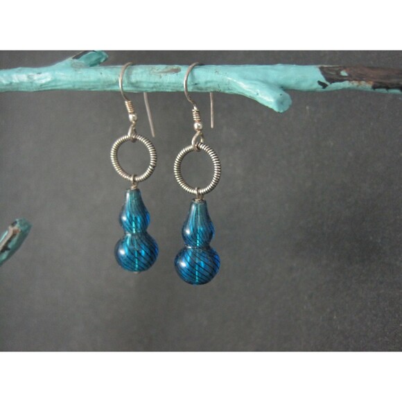 Vintage Sterling Blue Art Glass Earrings - Picture 4 of 6